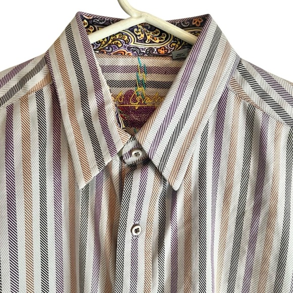Robert Graham Button Down Flip Cuff Casual Striped Dress Shirt Men's Size Large - Picture 3 of 15